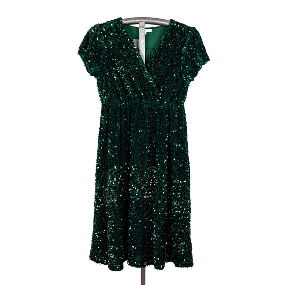 See and Be Seen All-Over AO Emerald Green Sequin Dress LARGE Holiday Event Party - Picture 1 of 6